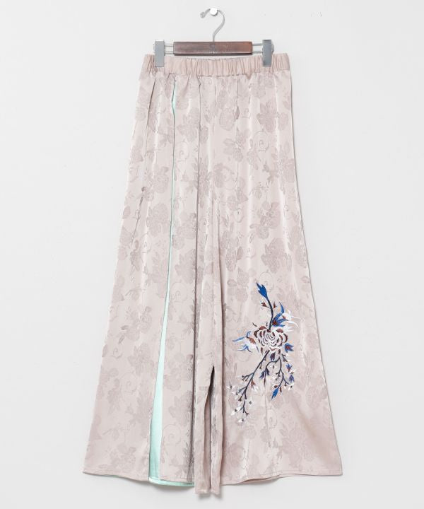 Peony Embroidery Satin Pants