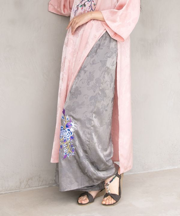 Peony Embroidery Satin Pants