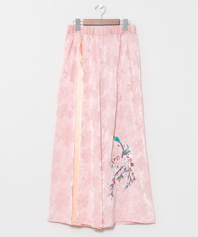 Peony Embroidery Satin Pants