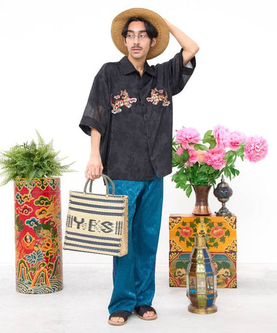 Men's Satin Open Collar Shirt Tops by AMINA - Ametsuchi