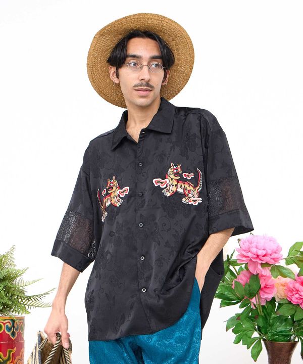 Men's Satin Open Collar Shirt Tops by AMINA - Ametsuchi