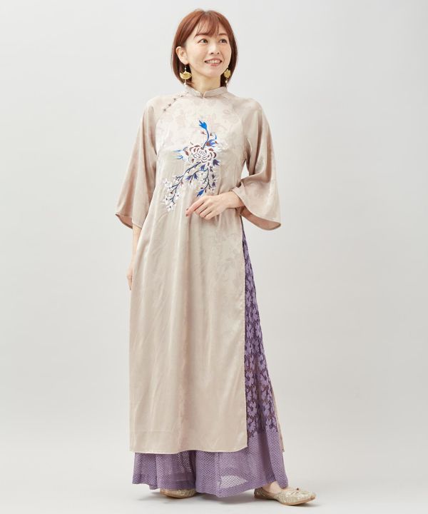 Peony Embroidery Satin Dress