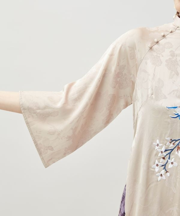 Peony Embroidery Satin Dress