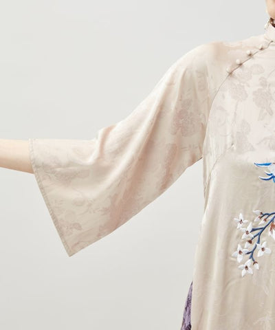 Peony Embroidery Satin Dress