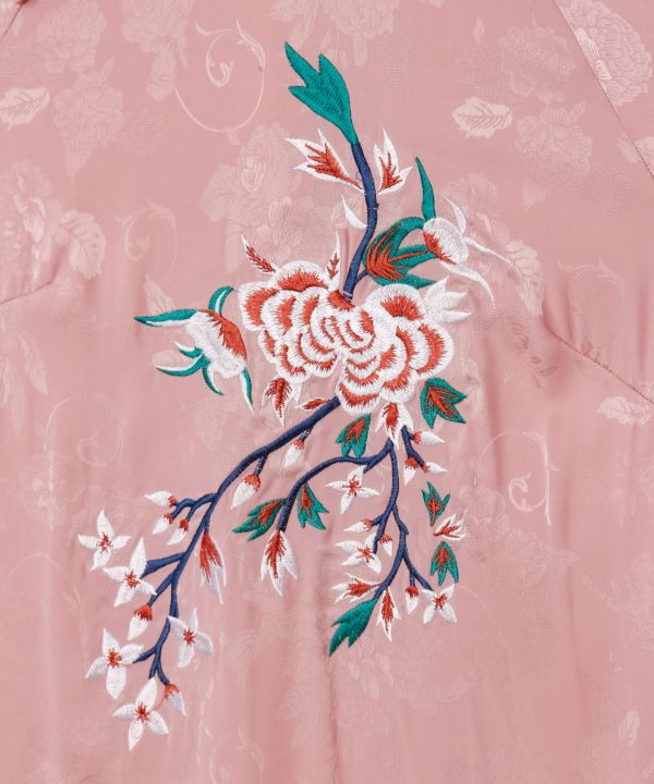 Peony Embroidery Satin Dress
