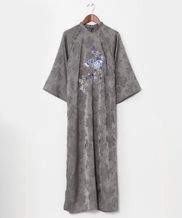 Peony Embroidery Satin Dress
