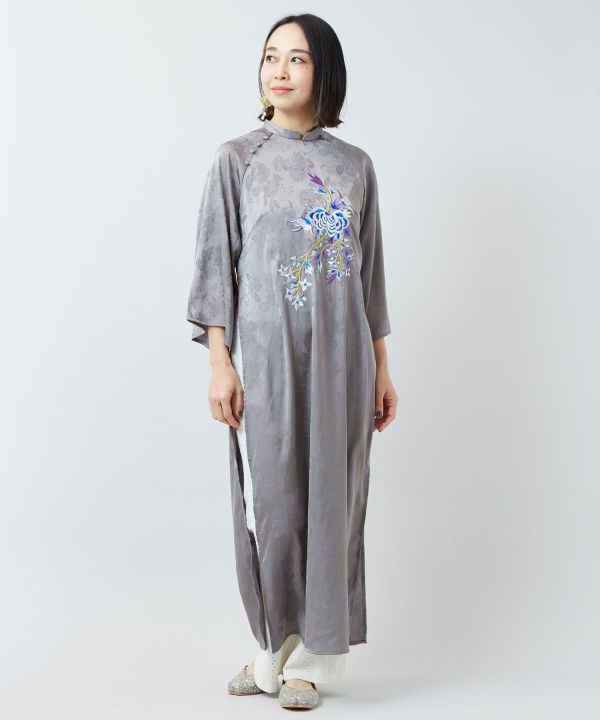 Peony Embroidery Satin Dress