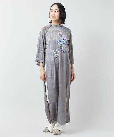 Peony Embroidery Satin Dress