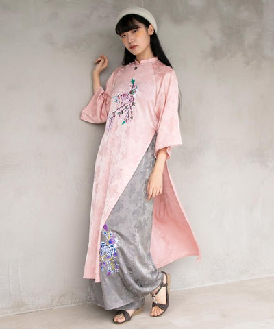 Peony Embroidery Satin Dress