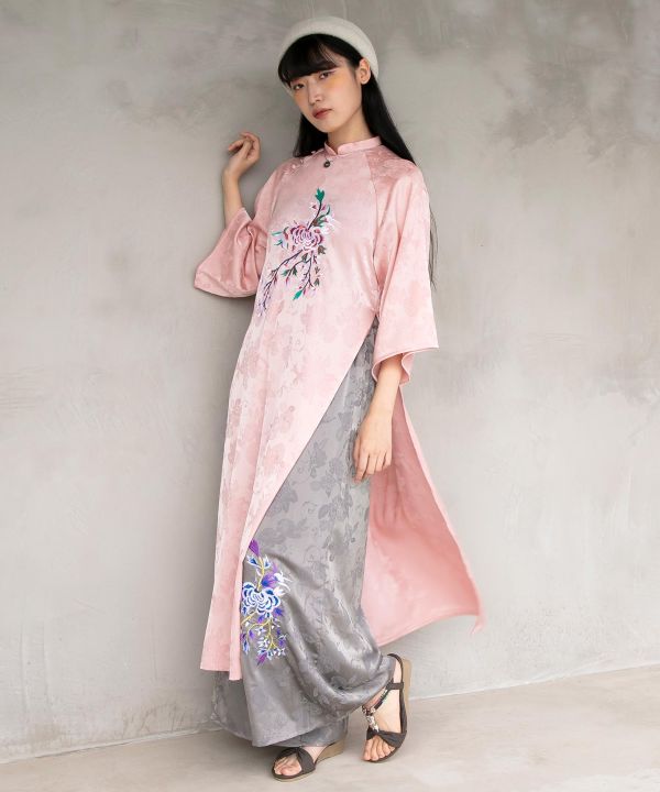 Peony Embroidery Satin Dress