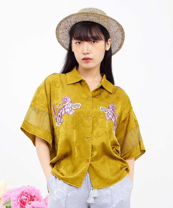 Satin Open Collar Shirt Tops by AMINA - Ametsuchi