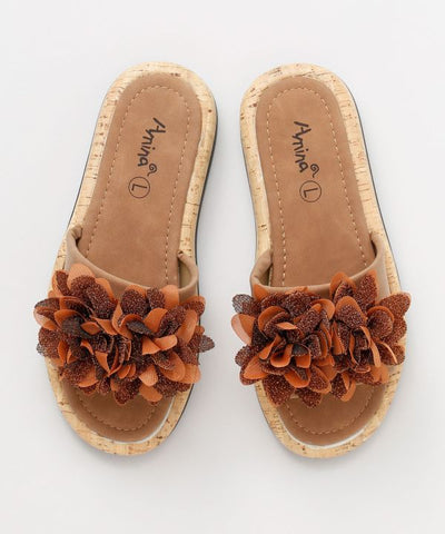 Floral Motif Flat Sandals Shoes by AMINA - Ametsuchi