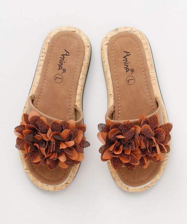 Floral Motif Flat Sandals Shoes by AMINA - Ametsuchi