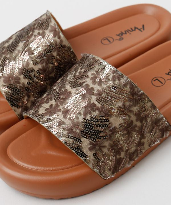 Sequin Slide Sandals Shoes by AMINA - Ametsuchi