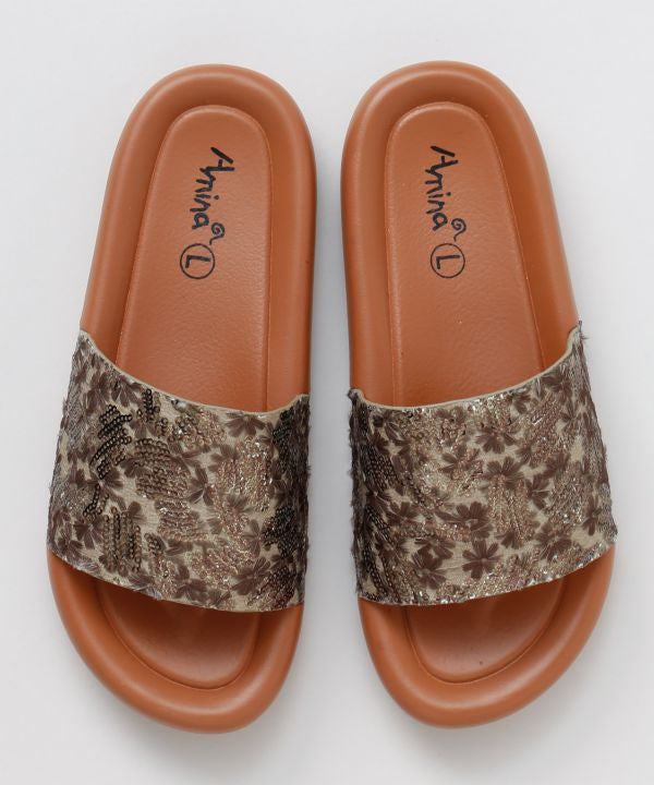 Sequin Slide Sandals Shoes by AMINA - Ametsuchi