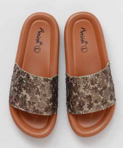 Sequin Slide Sandals Shoes by AMINA - Ametsuchi