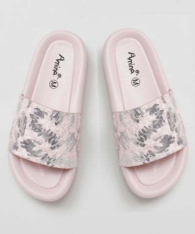 Sequin Slide Sandals Shoes by AMINA - Ametsuchi