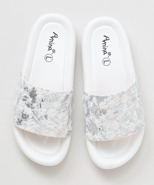 Sequin Slide Sandals Shoes by AMINA - Ametsuchi