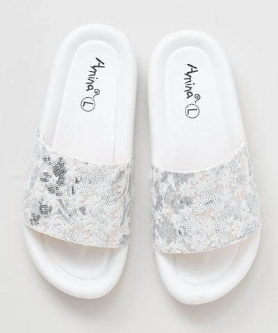 Sequin Slide Sandals Shoes by AMINA - Ametsuchi