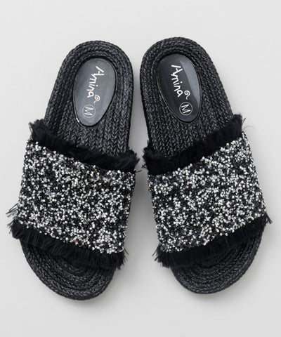 Fringe Glitter Ethnic Slide Sandals