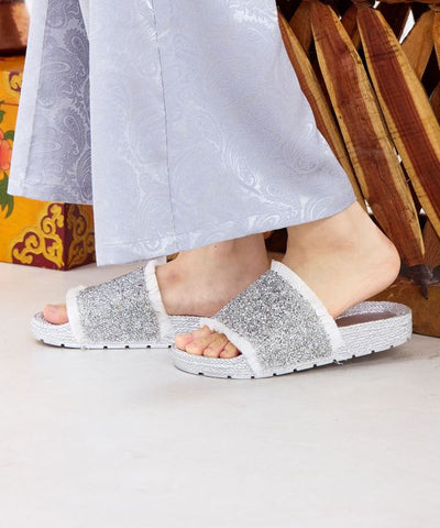 Fringe Glitter Ethnic Slide Sandals