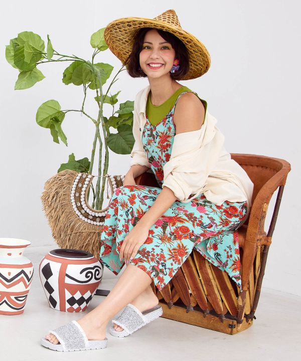 Fringe Glitter Ethnic Slide Sandals