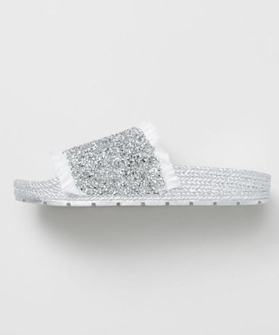 Fringe Glitter Ethnic Slide Sandals