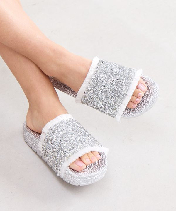 Fringe Glitter Ethnic Slide Sandals