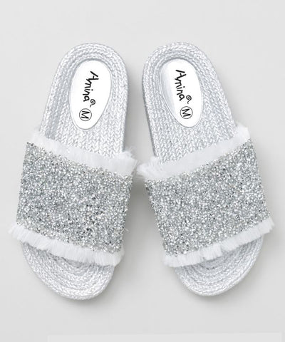 Fringe Glitter Ethnic Slide Sandals