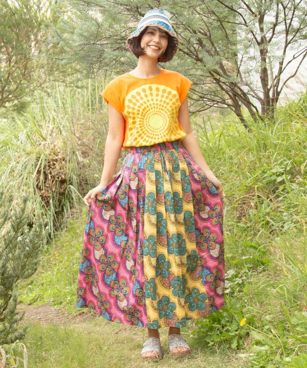 Kitenge Pattern Ripple Motif T-Shirt Tops by AMINA - Ametsuchi