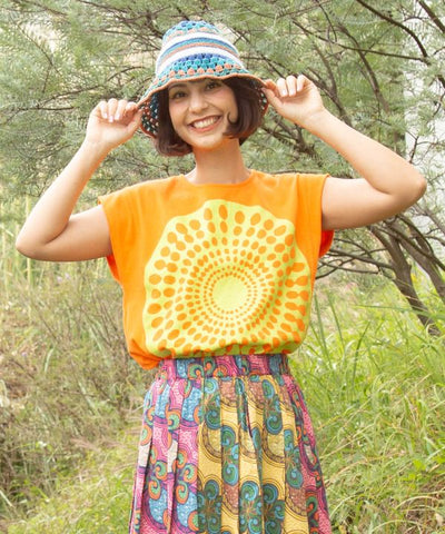 Kitenge Pattern Ripple Motif T-Shirt Tops by AMINA - Ametsuchi