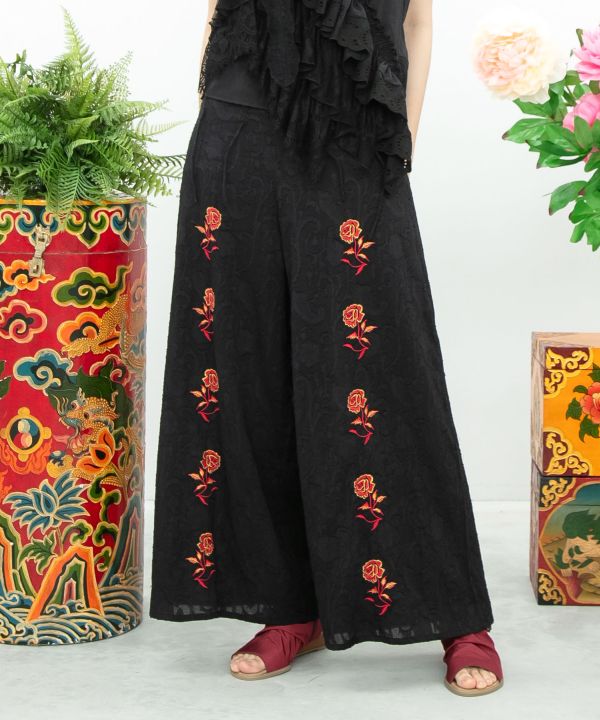 Floral Jacquard Flare Pants