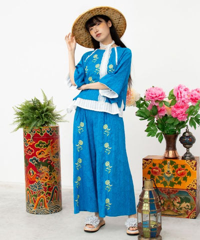 Floral Jacquard Flare Pants