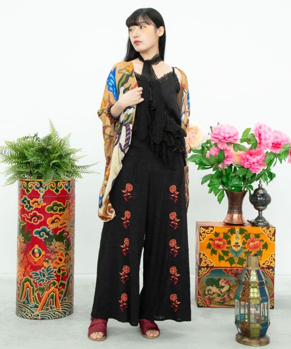 Floral Jacquard Flare Pants