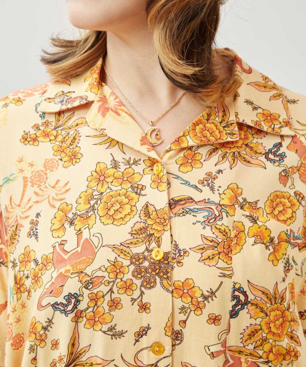 Songkran Calavera Rayon Shirt Tops by AMINA - Ametsuchi