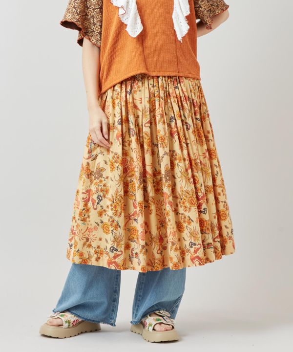 Songkran Floral Pattern Midi Skirt Skirts by AMINA - Ametsuchi