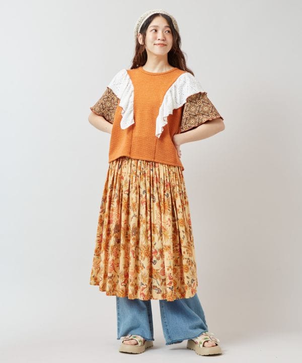 Songkran Floral Pattern Midi Skirt Skirts by AMINA - Ametsuchi