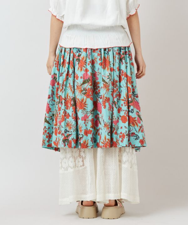 Songkran Floral Pattern Midi Skirt Skirts by AMINA - Ametsuchi