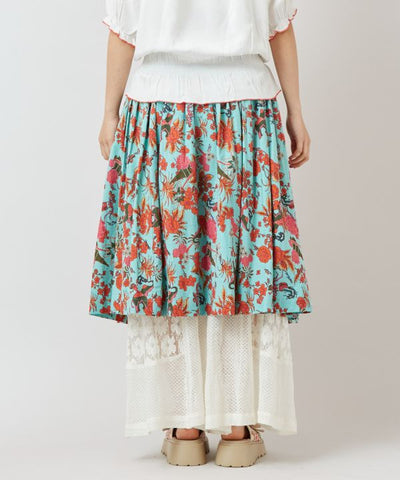 Songkran Floral Pattern Midi Skirt Skirts by AMINA - Ametsuchi