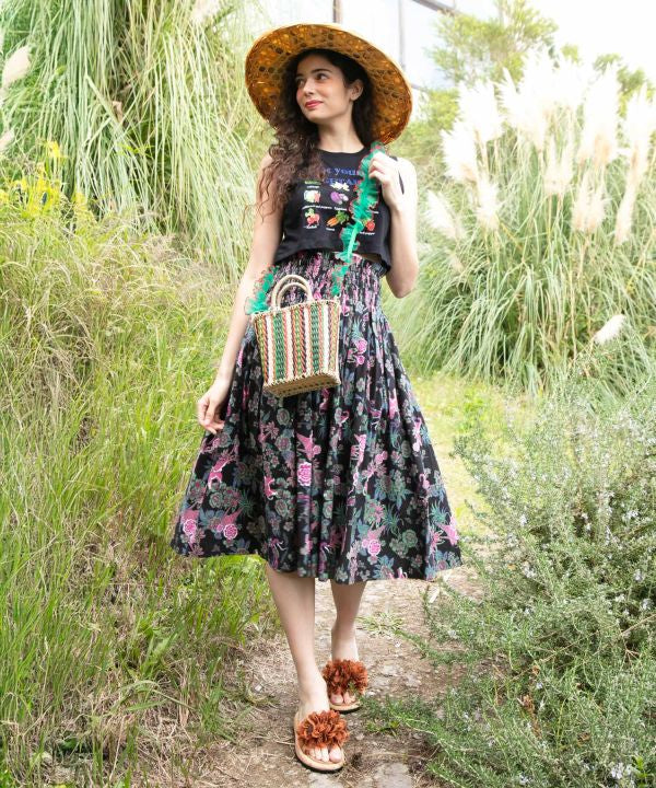 Songkran Floral Pattern Midi Skirt Skirts by AMINA - Ametsuchi