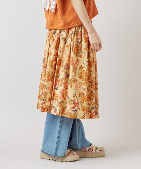 Songkran Floral Pattern Midi Skirt Skirts by AMINA - Ametsuchi