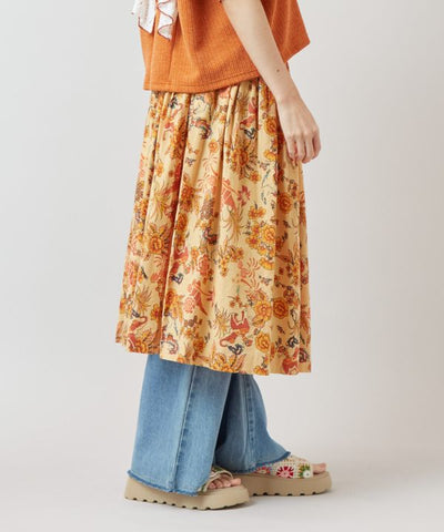 Songkran Floral Pattern Midi Skirt Skirts by AMINA - Ametsuchi