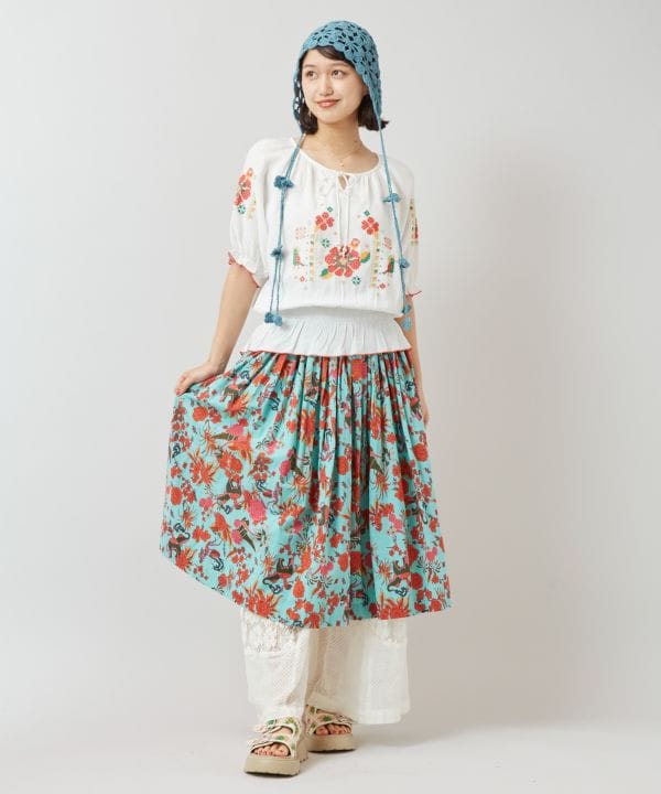 Songkran Floral Pattern Midi Skirt Skirts by AMINA - Ametsuchi