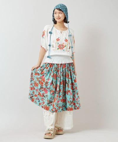 Songkran Floral Pattern Midi Skirt Skirts by AMINA - Ametsuchi