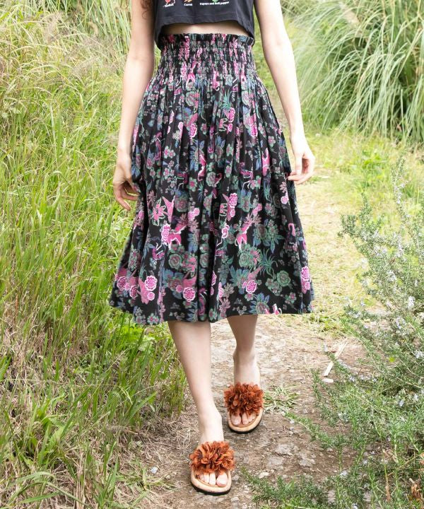 Songkran Floral Pattern Midi Skirt Skirts by AMINA - Ametsuchi