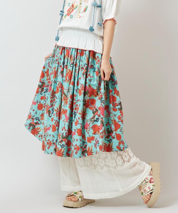 Songkran Floral Pattern Midi Skirt Skirts by AMINA - Ametsuchi