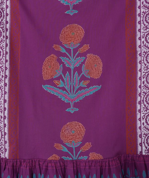 purple block print dress Purple Bagru Block Printed Cotton Frock Dress