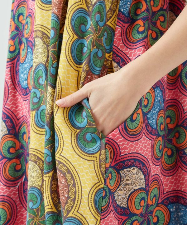 Kitenge Patchwork Pattern Camisole Dress Dresses by AMINA - Ametsuchi