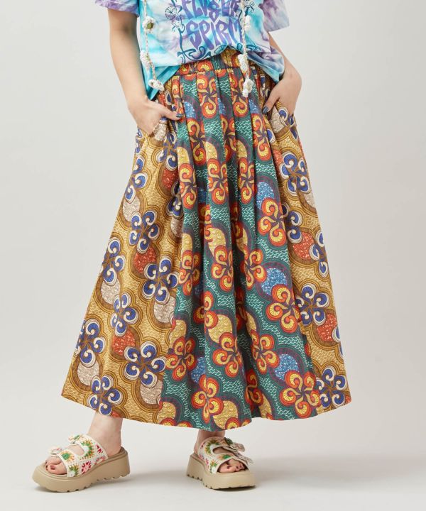 Kitenge Patchwork Pattern Voluminous Skirt Skirts by AMINA - Ametsuchi