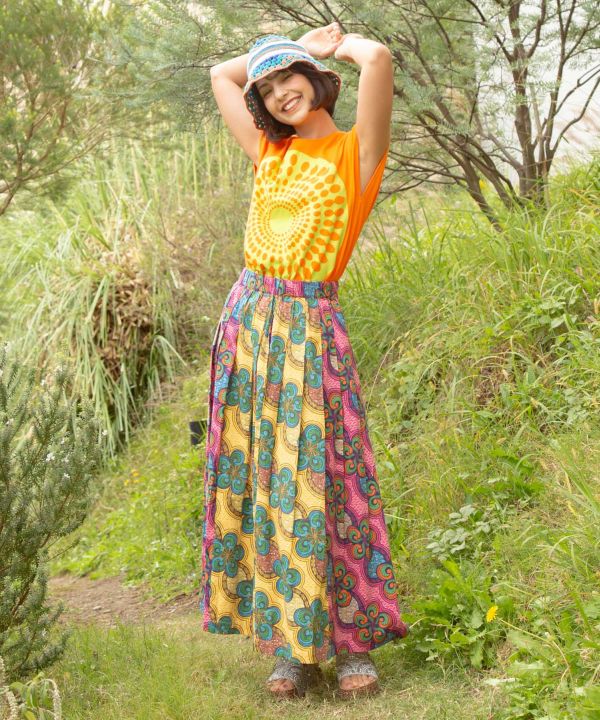 Kitenge Patchwork Pattern Voluminous Skirt Skirts by AMINA - Ametsuchi